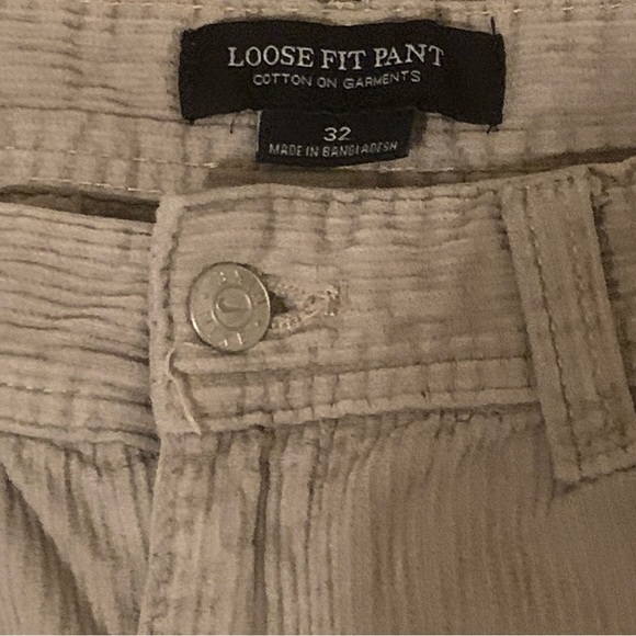 Cotton On Mens  Relaxed Loose Fit Beige Corduroy Pants-trousers, 32x29 - Picture 7 of 7